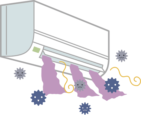 汚れた空気が出ているエアコンのイラスト